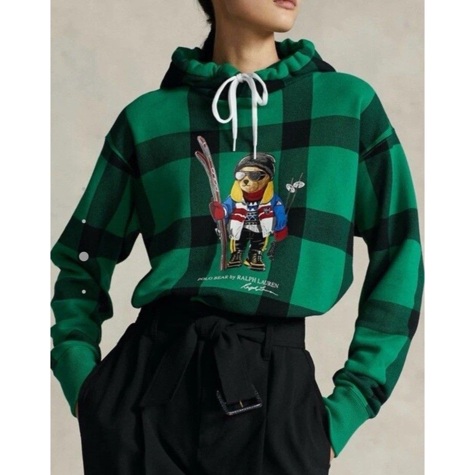 Rare Polo Ralph Lauren Xs Polo Bear Ski Green Check Hooded Guc